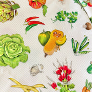 Garden Vegetables- White- “Down on the Farm- Veggie” Print Cotton Fabric- 44” Wide