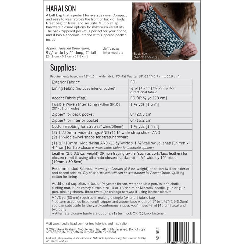 Noodlehead- Haralson Bag- Paper Pattern- Belt Bag