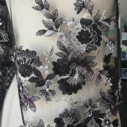Black, Dark Eggplant, and Gray Embroidery on Tulle- 52” Wide (107)
