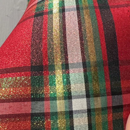 Red, Green, Black, White, Gold- Christmas Plaid Taffeta- 57” Wide- "Clara"