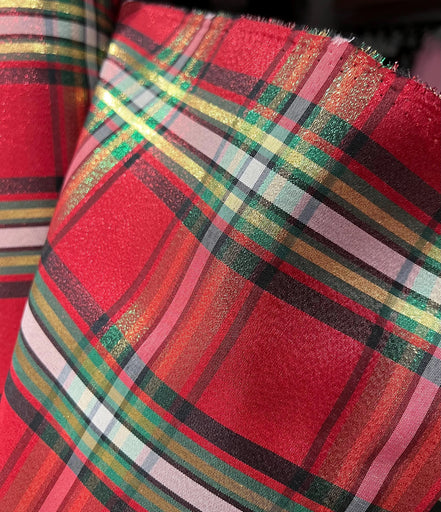 Red, Green, Black, White, Gold- Christmas Plaid Taffeta- 57” Wide- "Clara"
