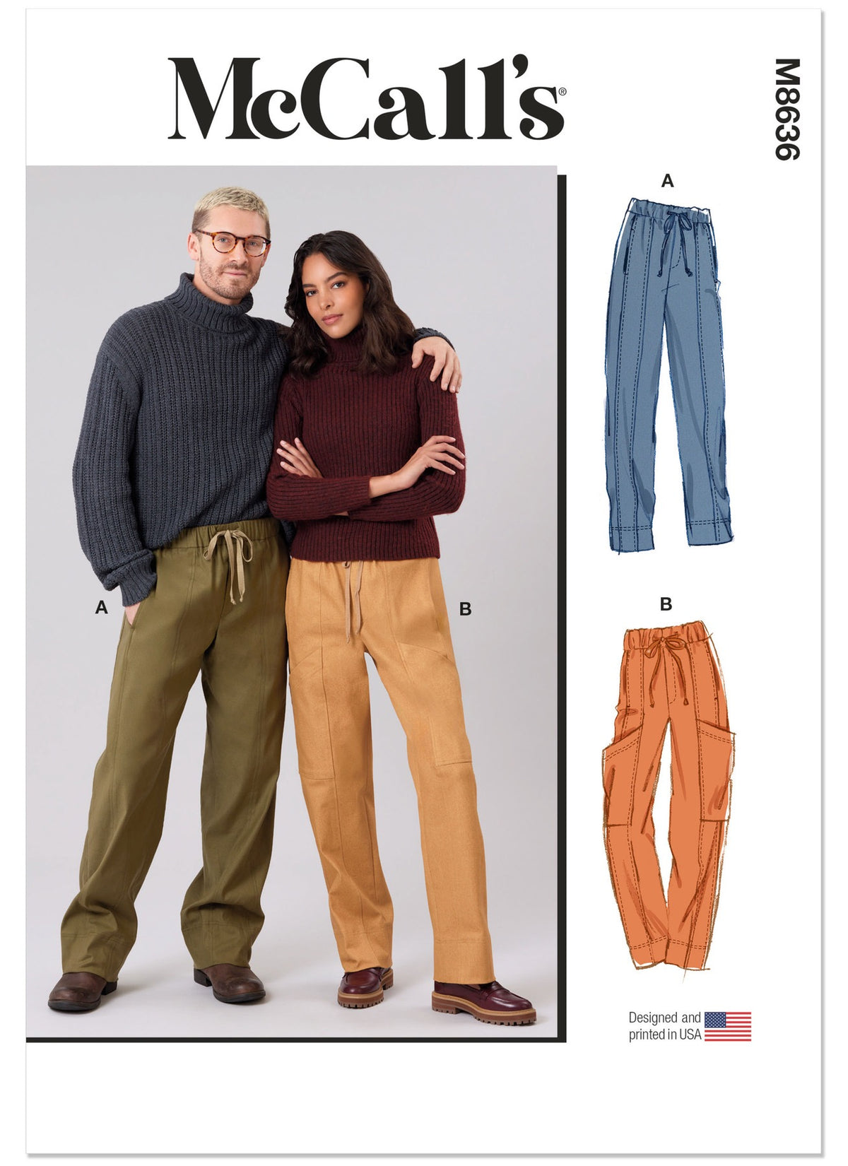 McCall's Sewing Pattern Unisex Pull On Pants- M8636- XXS-XS-S-M-L-XL-XXL