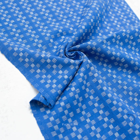 Basket Weave in Bright Blue- Fine and Dandy- Fableism- Woven Cotton- 44"