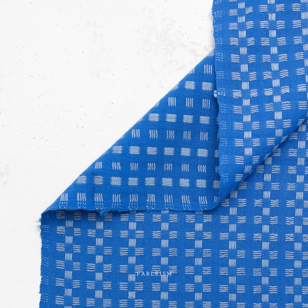 Basket Weave in Bright Blue- Fine and Dandy- Fableism- Woven Cotton- 44