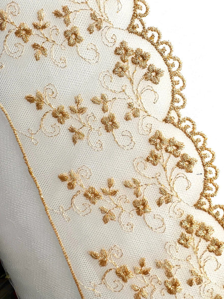 Gold Embroidered Tulle Trim- 3801