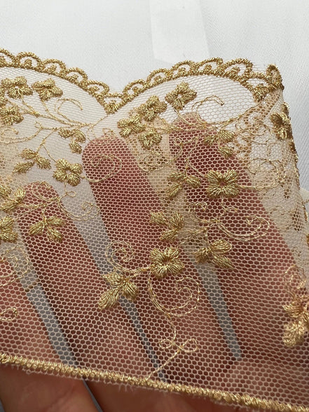 Gold Embroidered Tulle Trim- 3801