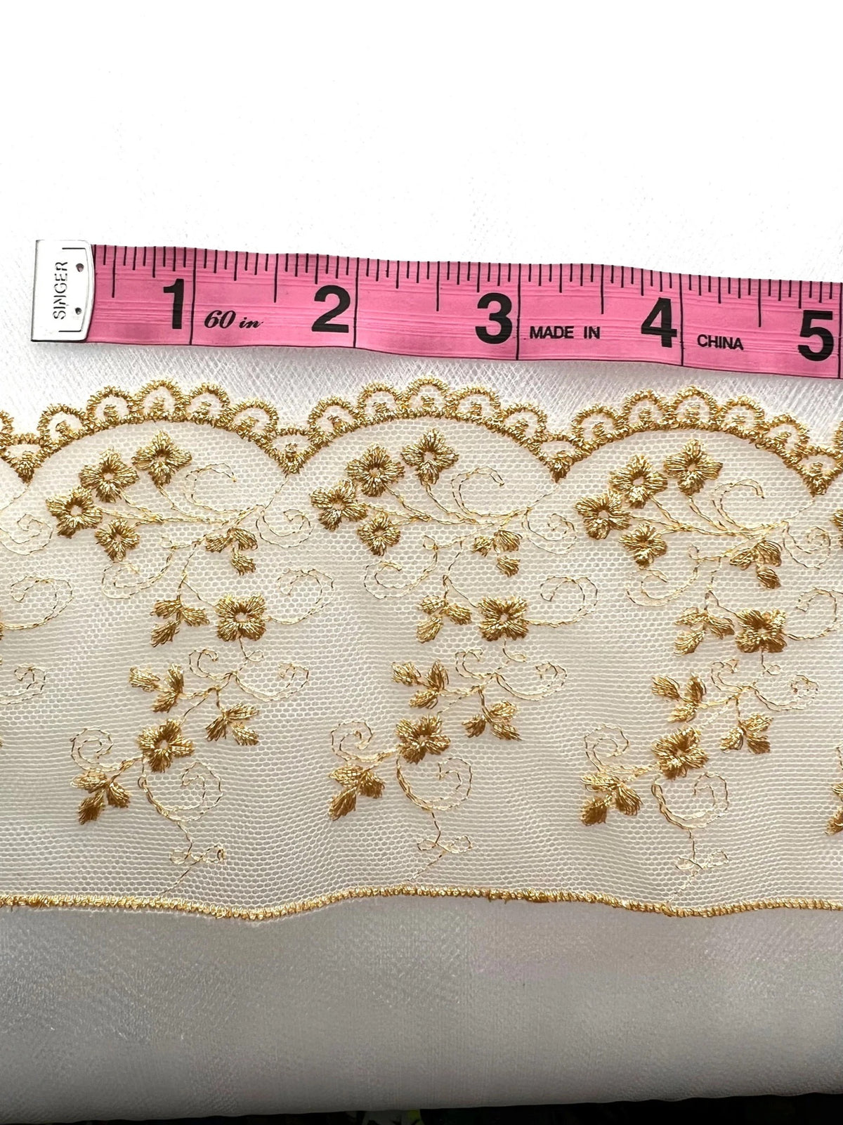 Gold Embroidered Tulle Trim- 3801