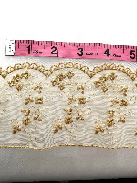 Gold Embroidered Tulle Trim- 3801
