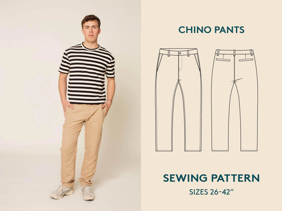 Chino Pants (Mens)- Wardrobe By Me- Paper Pattern- Sizes 26-42"