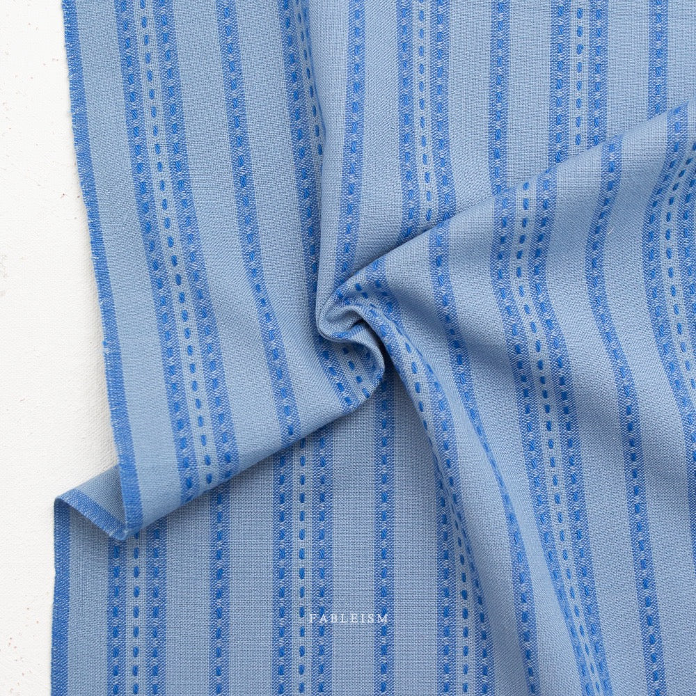 Stitch Stripe in Blue- Fine and Dandy- Fableism- Woven Cotton- 44