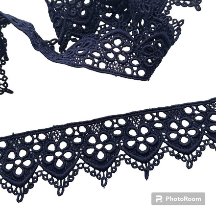 Navy Floral Guipure- Lace Trim 4217- 1.65" Wide