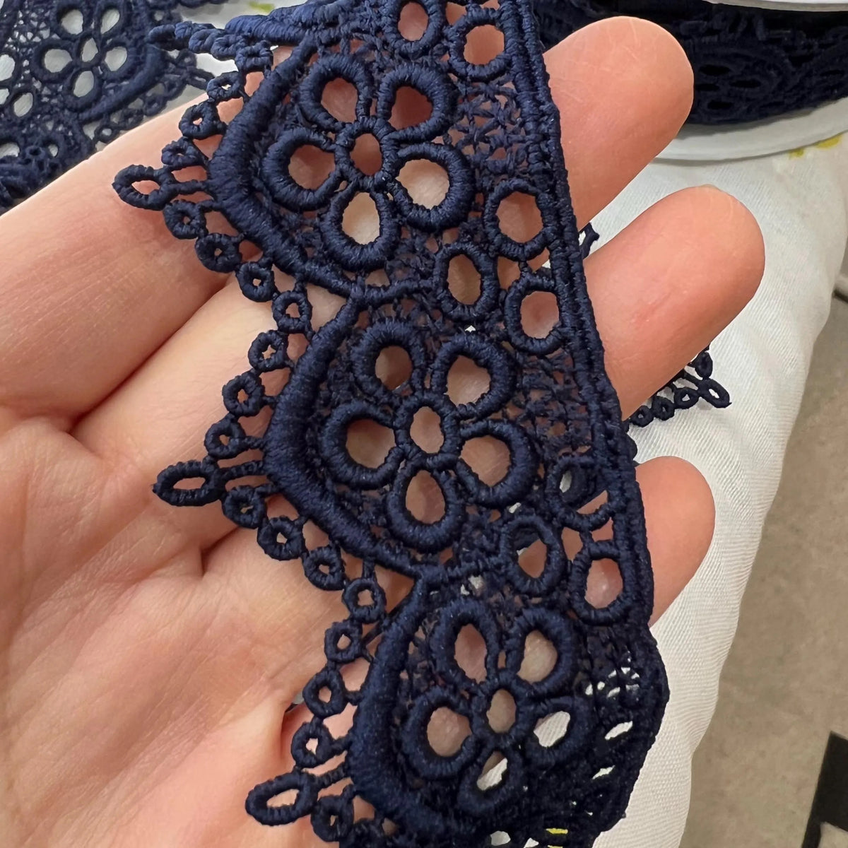 Navy Floral Guipure- Lace Trim 4217- 1.65