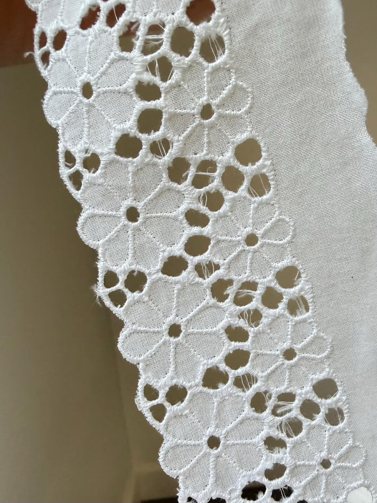 White, Floral, Flat Cotton Eyelet- 60MM or 2 1/3” Wide- White- 05835