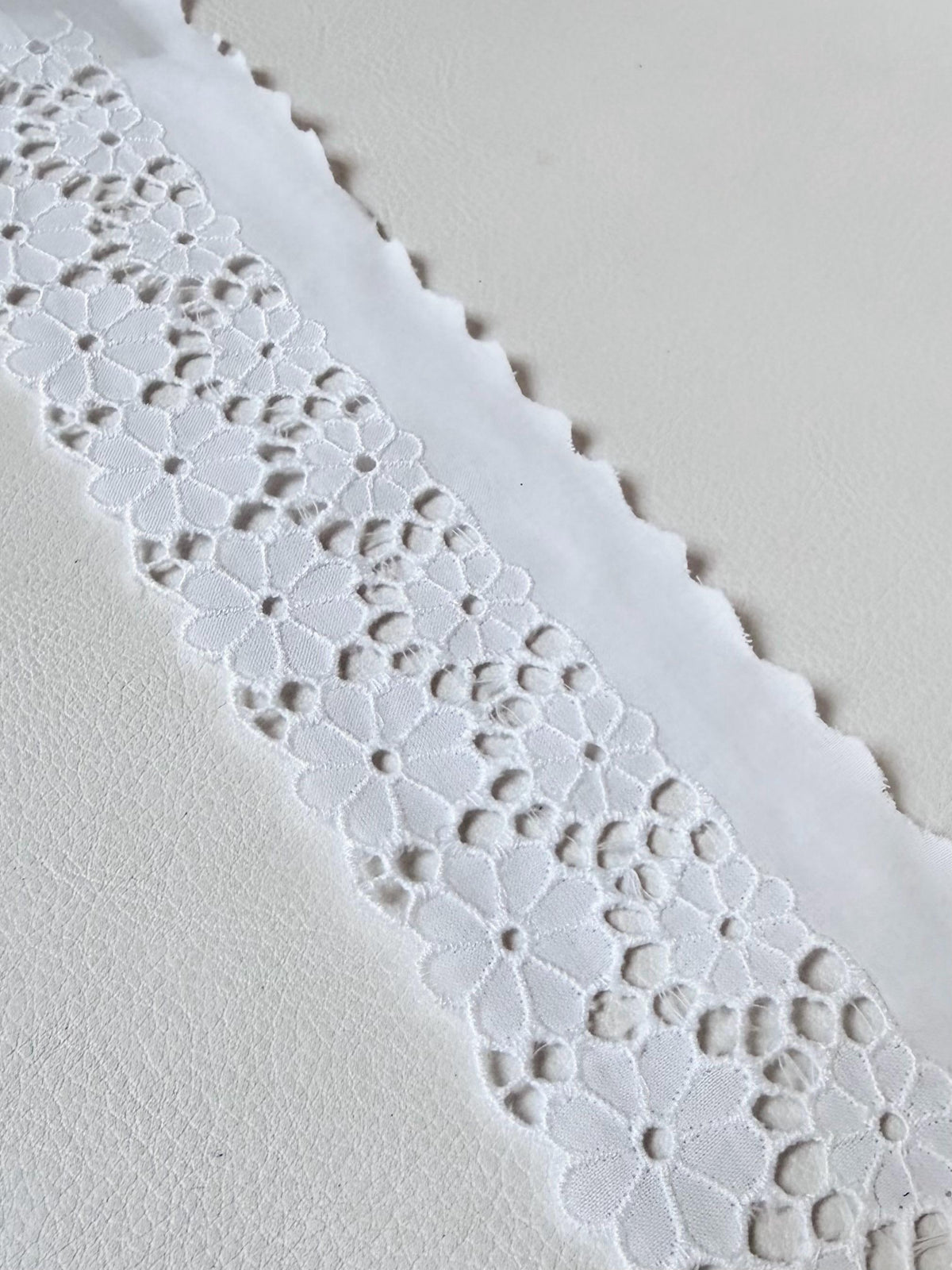 White, Floral, Flat Cotton Eyelet- 60MM or 2 1/3” Wide- White- 05835