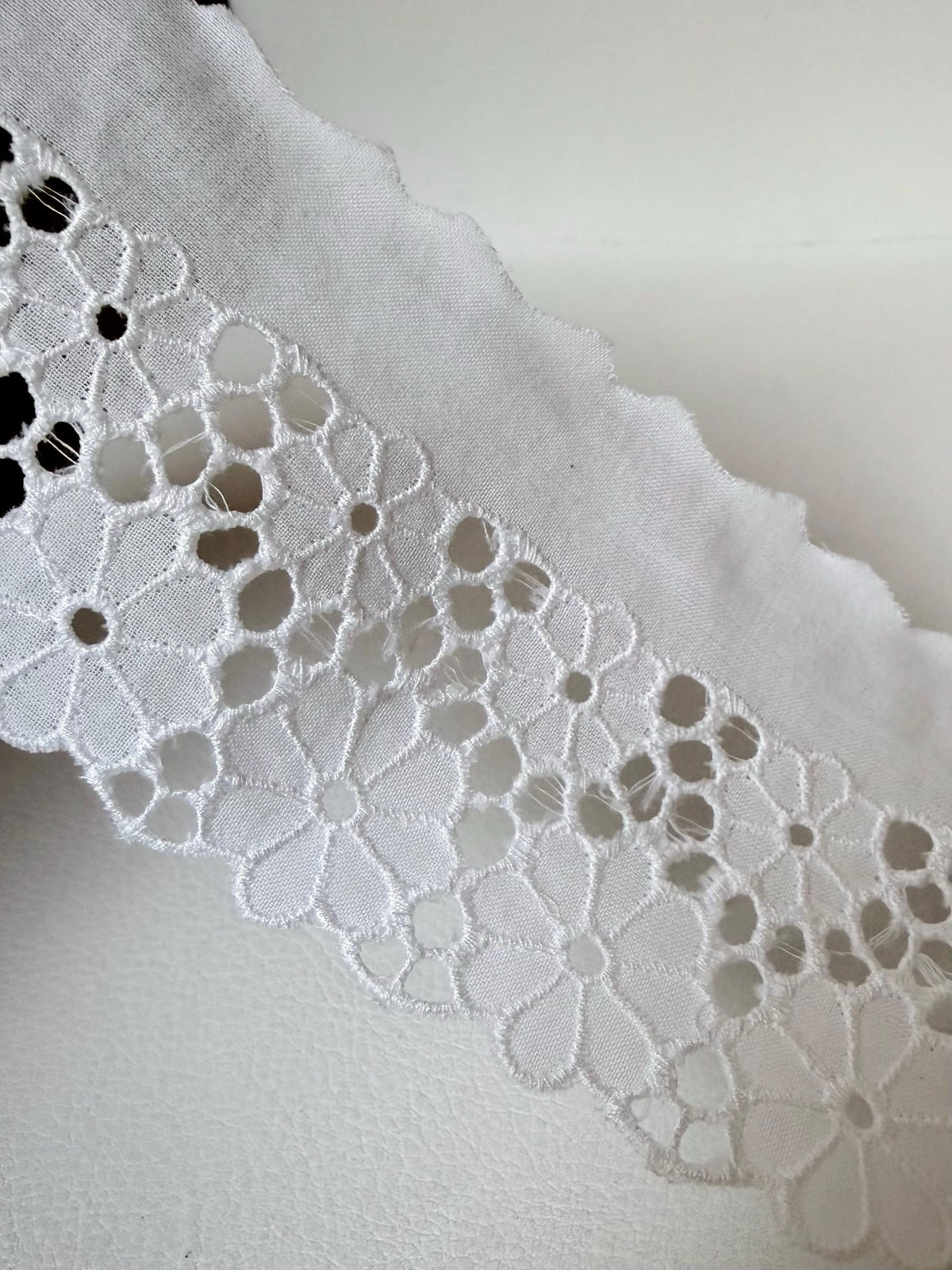White, Floral, Flat Cotton Eyelet- 60MM or 2 1/3” Wide- White- 05835
