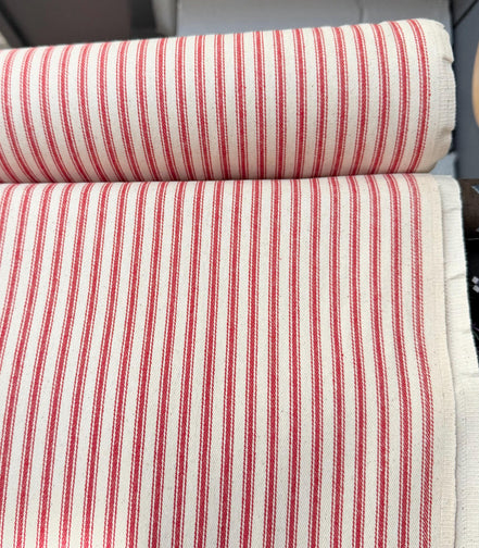 Woven Cotton Ticking Stripe- Red and Off White- 44” Wide