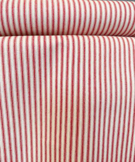 Woven Cotton Ticking Stripe- Red and Off White- 44” Wide