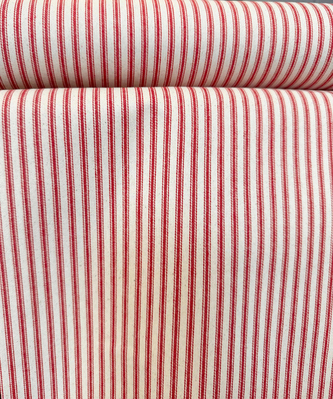 Woven Cotton Ticking Stripe- Red and Off White- 44” Wide