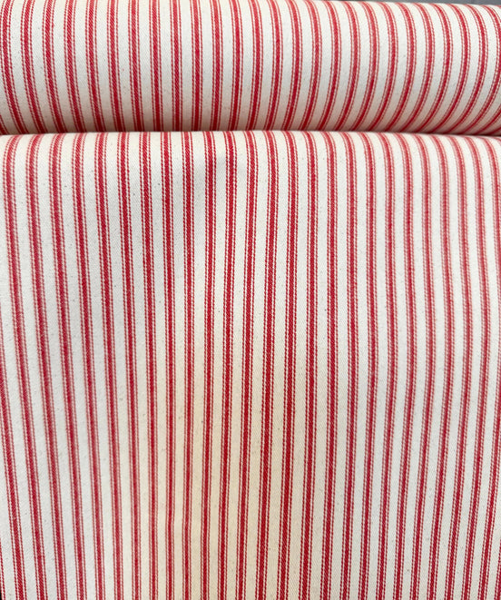 Woven Cotton Ticking Stripe- Red and Off White- 44” Wide