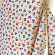 Red, Blue, Orange, Yellow Floral Print on Light Cream- Floral Nostalgia 
