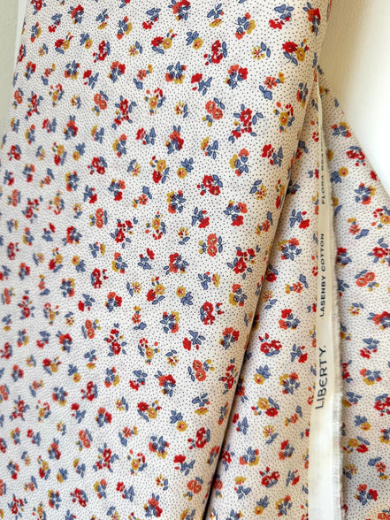 Red, Blue, Orange, Yellow Floral Print on Light Cream- Floral Nostalgia "Flora Beatrice" A- Liberty Cotton- 44"