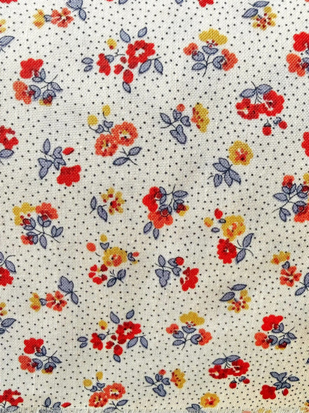 Red, Blue, Orange, Yellow Floral Print on Light Cream- Floral Nostalgia "Flora Beatrice" A- Liberty Cotton- 44"