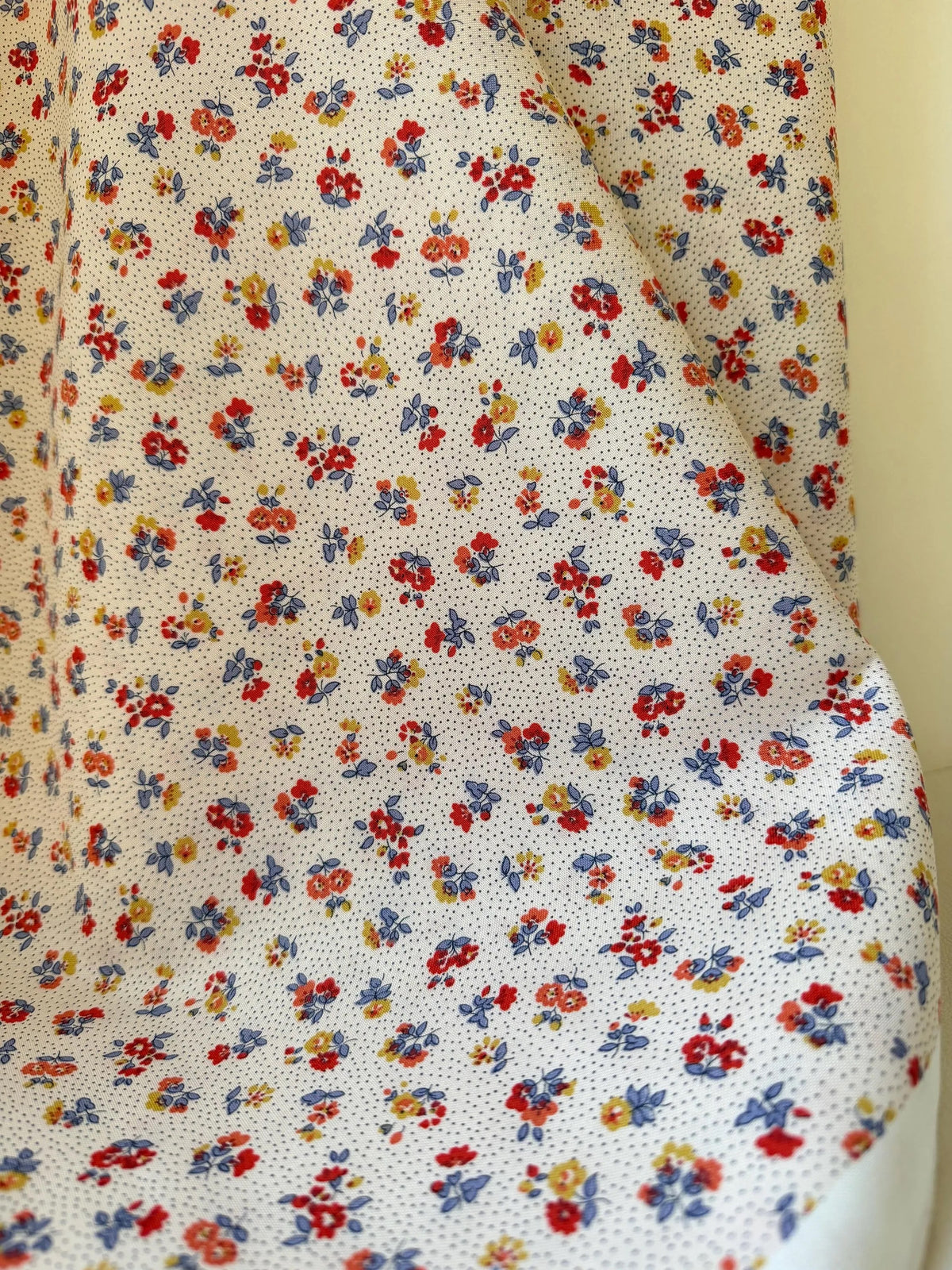 Red, Blue, Orange, Yellow Floral Print on Light Cream- Floral Nostalgia 