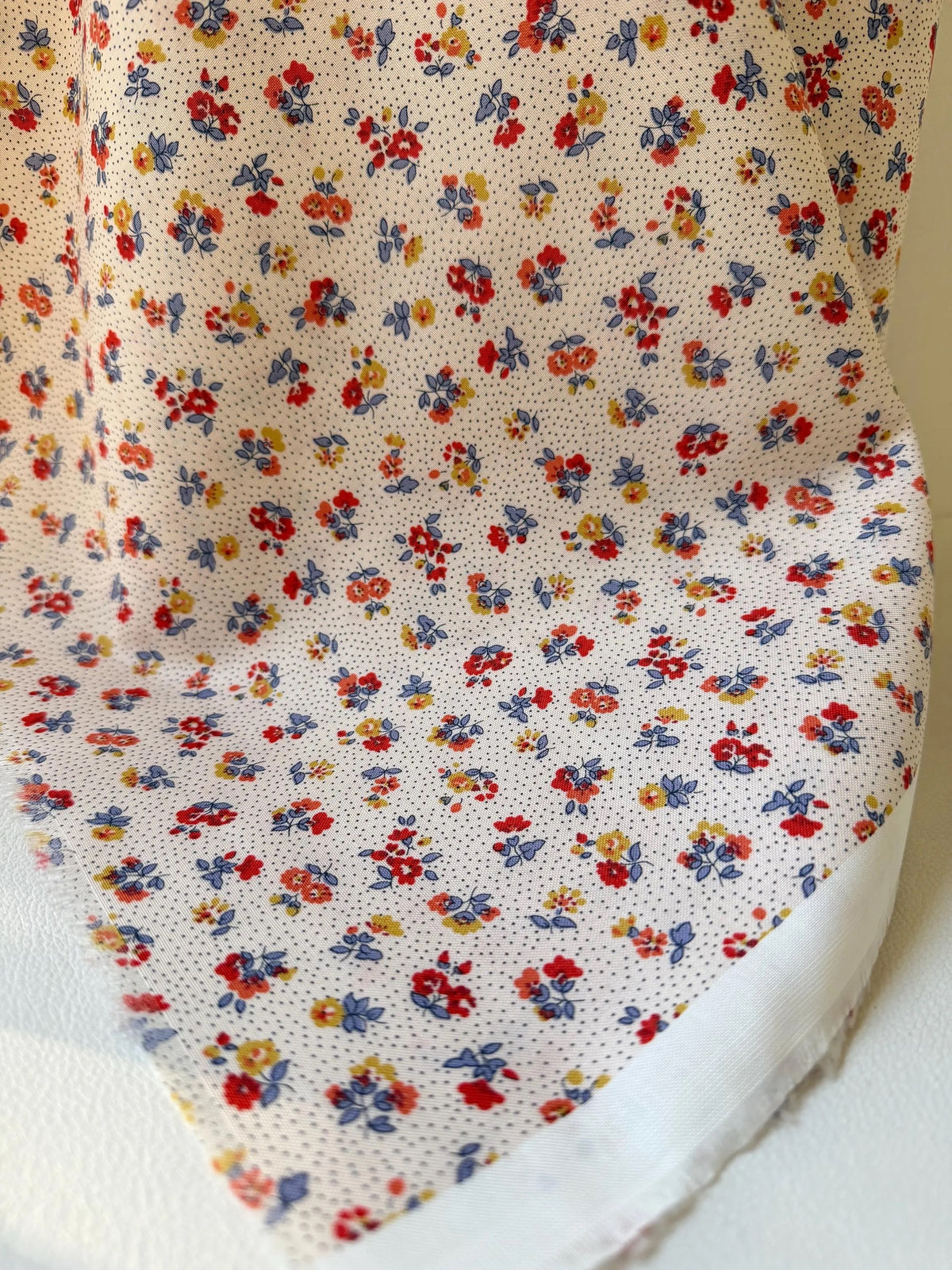 Red, Blue, Orange, Yellow Floral Print on Light Cream- Floral Nostalgia 
