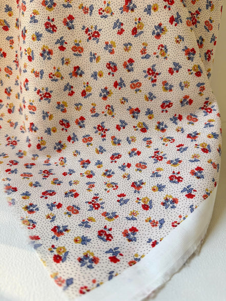 Red, Blue, Orange, Yellow Floral Print on Light Cream- Floral Nostalgia "Flora Beatrice" A- Liberty Cotton- 44"