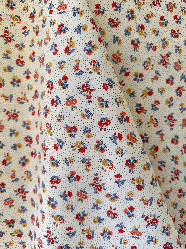 Red, Blue, Orange, Yellow Floral Print on Light Cream- Floral Nostalgia "Flora Beatrice" A- Liberty Cotton- 44"