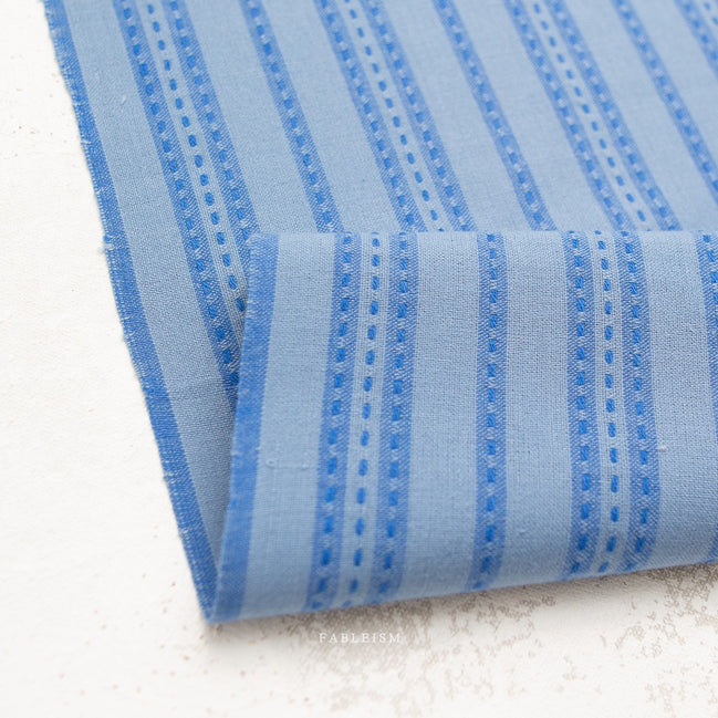Stitch Stripe in Blue- Fine and Dandy- Fableism- Woven Cotton- 44"