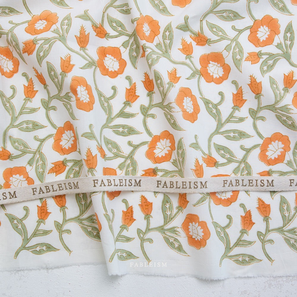 Trumpet Vines in Sage- Indian Block Prints: Cottage- Fableism- 44