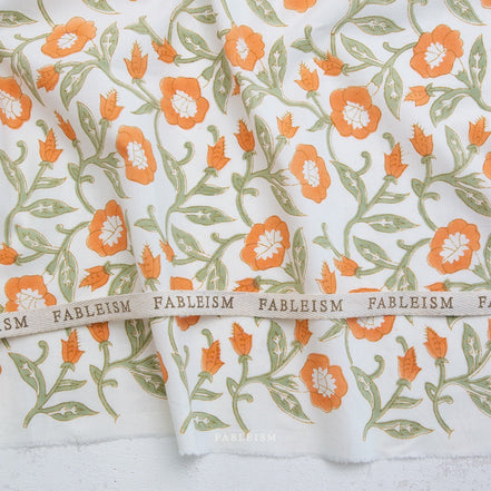 Trumpet Vines in Sage- Indian Block Prints: Cottage- Fableism- 44"
