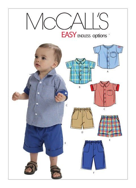 McCall's Sewing Pattern Infants' Button-Down Shirts, Shorts and Pants- M6016- S-M-L-XL