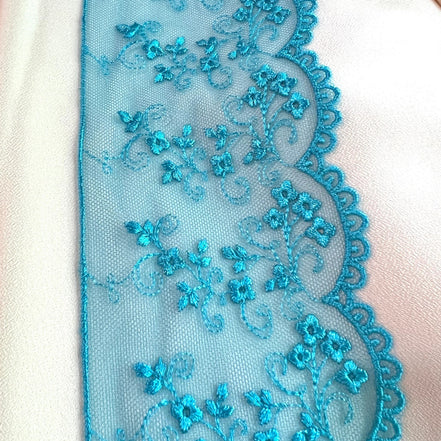 Turquoise Blue Embroidered Tulle Trim- 3801