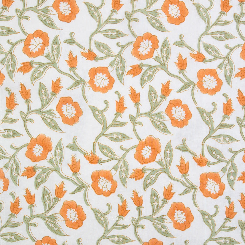 Trumpet Vines in Sage- Indian Block Prints: Cottage- Fableism- 44
