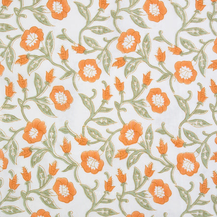 Trumpet Vines in Sage- Indian Block Prints: Cottage- Fableism- 44"