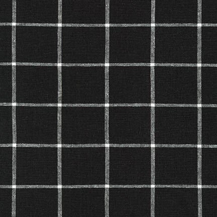 Essex Yarn Dyed Classic Wovens- Linen- Cotton Blend- Black- Windowpane Check- 43"