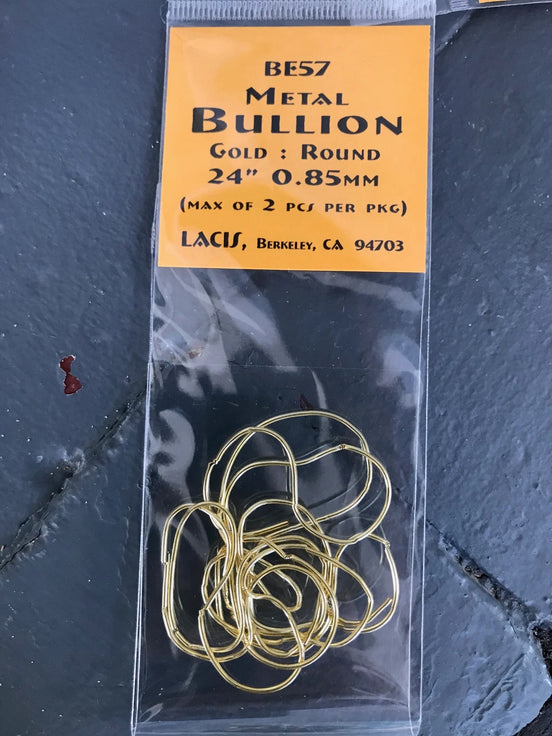 Metal Thread Bullion, Round, Approximately 0.85 mm 24", Gold