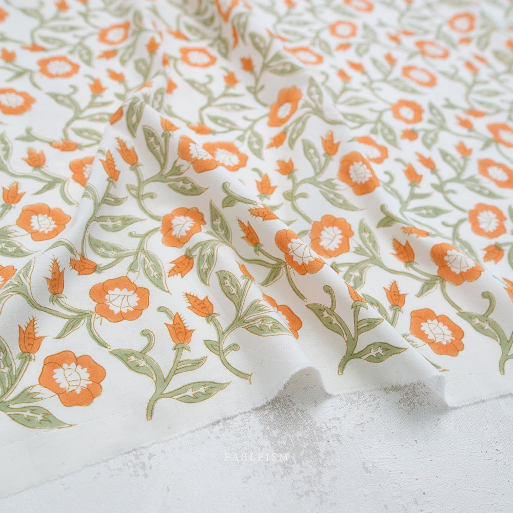 Trumpet Vines in Sage- Indian Block Prints: Cottage- Fableism- 44