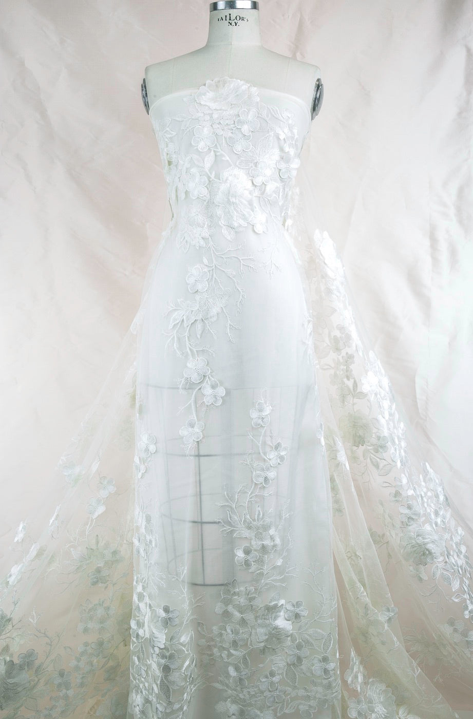 White 3D Floral- European Embroidered Tulle- 52