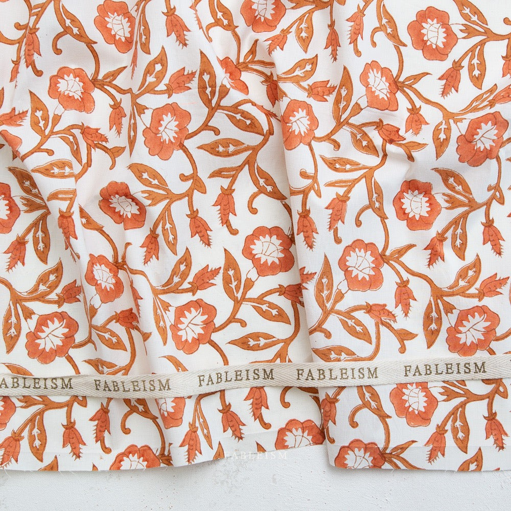 Trumpet Vines in Sienna- Indian Block Prints: Cottage- Fableism- 44