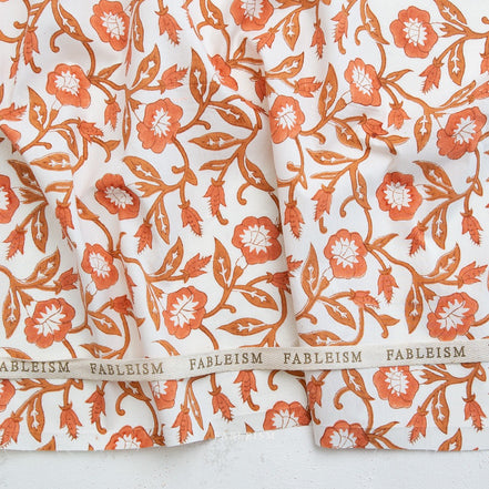 Trumpet Vines in Sienna- Indian Block Prints: Cottage- Fableism- 44"