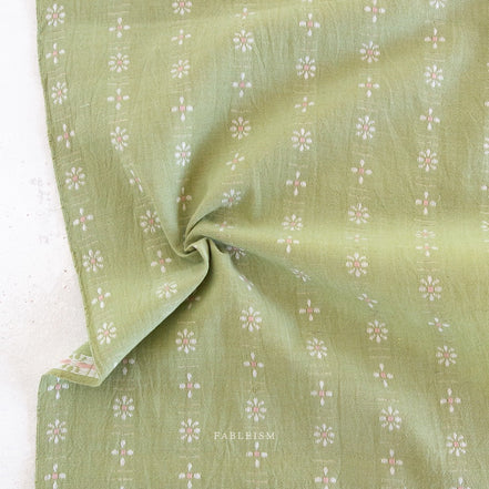 Forest Forage Daisies- Celadon- Woven Cotton- Fableism- 44” Wide