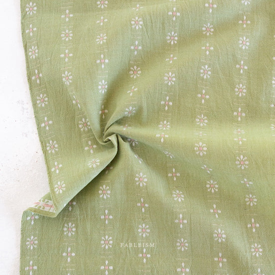 Forest Forage Daisies- Celadon- Woven Cotton- Fableism- 44” Wide