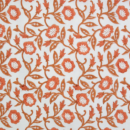 Trumpet Vines in Sienna- Indian Block Prints: Cottage- Fableism- 44"