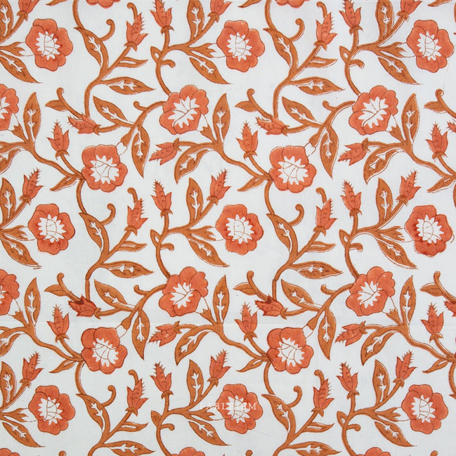 Trumpet Vines in Sienna- Indian Block Prints: Cottage- Fableism- 44"