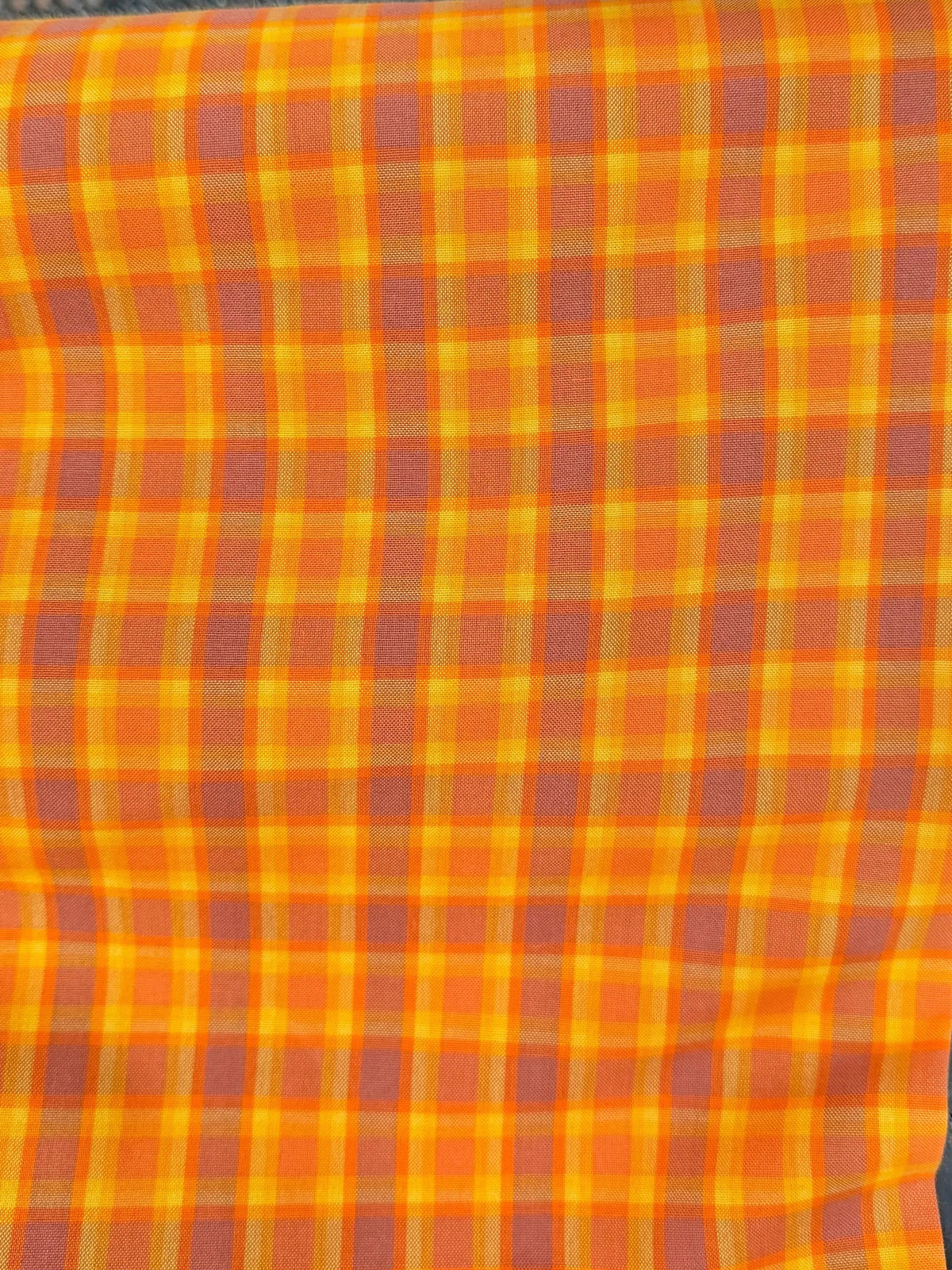 Kitchen Window Wovens- “Spice”- Orange, Yellow, Purple Plaid Gingham- 44” Wide- 100% Cotton