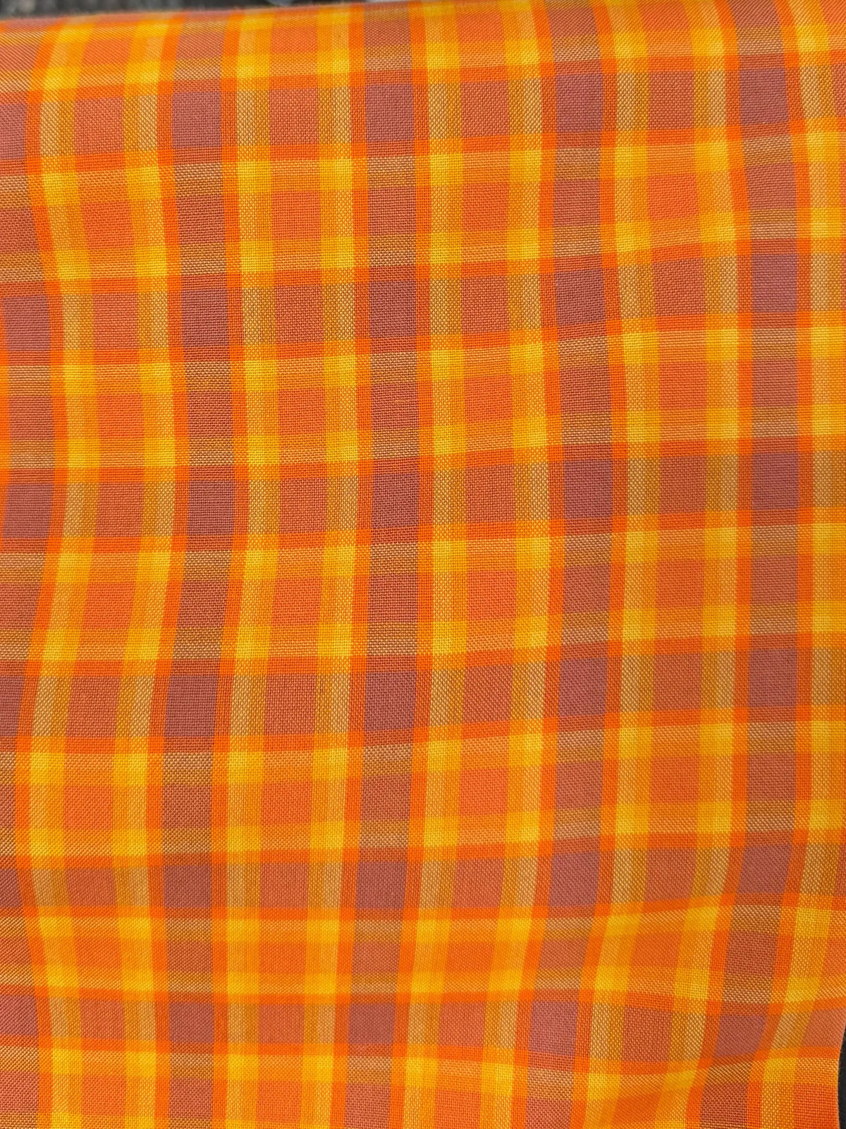 Kitchen Window Wovens- “Spice”- Orange, Yellow, Purple Plaid Gingham- 44” Wide- 100% Cotton