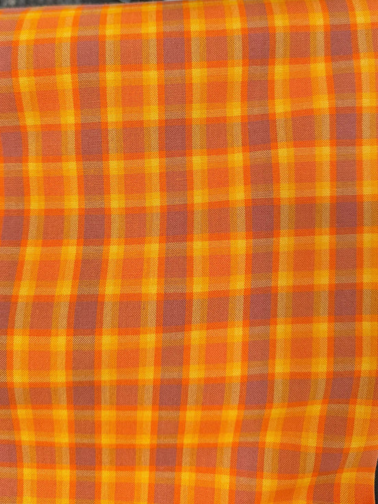 Kitchen Window Wovens- “Spice”- Orange, Yellow, Purple Plaid Gingham- 44” Wide- 100% Cotton